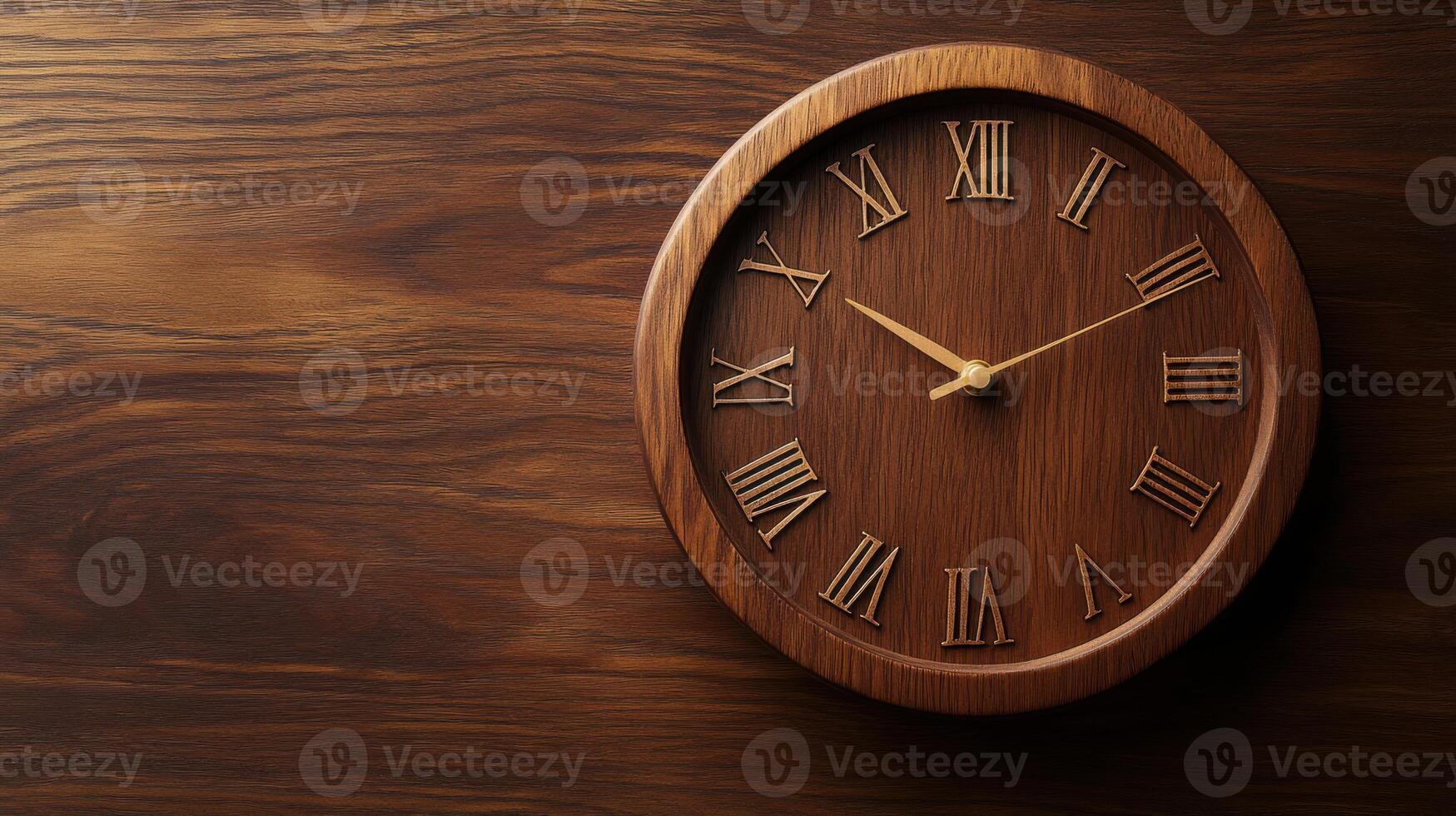 A clock on a wooden wall with roman numerals photo