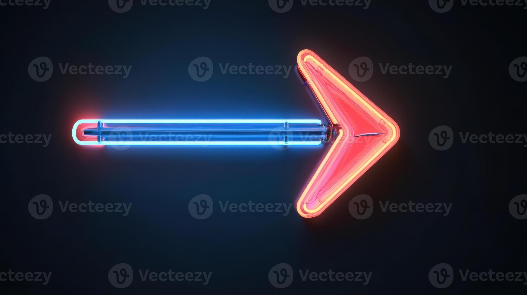 Bright neon arrow sign pointing to the right on a dark background, signaling direction in a modern setting photo