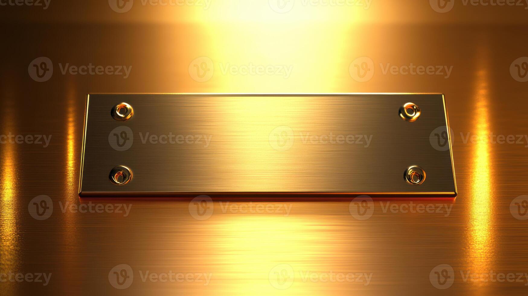 Golden metallic plate with a polished finish reflecting warm light in a modern setting photo