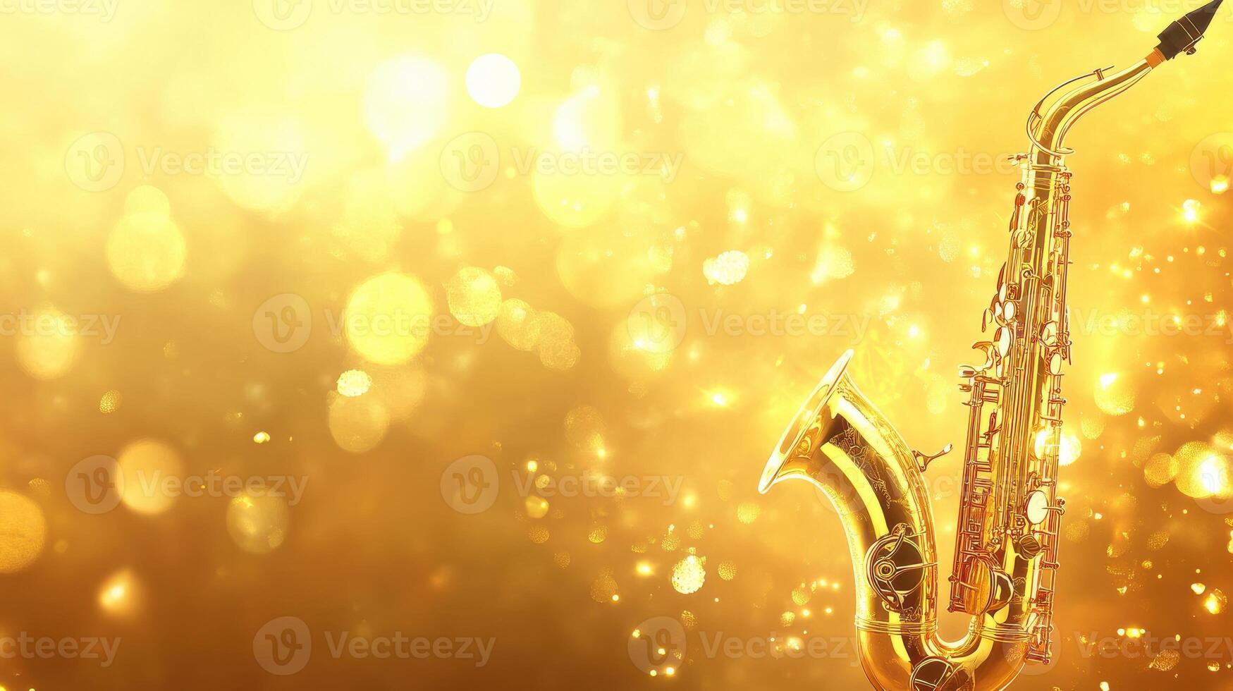 Golden saxophone with sparkles creating an elegant atmosphere in a vibrant music setting photo