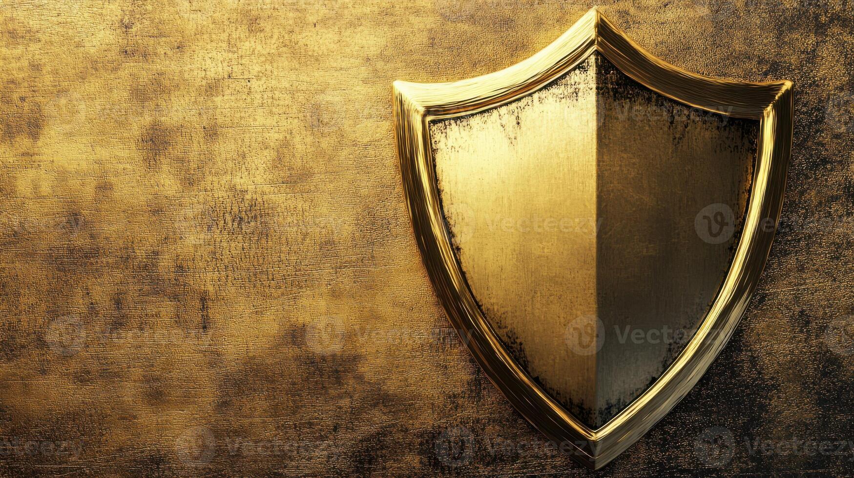 Golden shield displayed against a textured golden background highlighting protection and strength photo