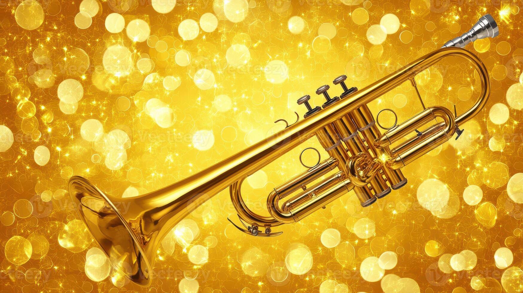 Golden trumpet shines against a backdrop of shimmering bokeh lights during a festive celebration photo