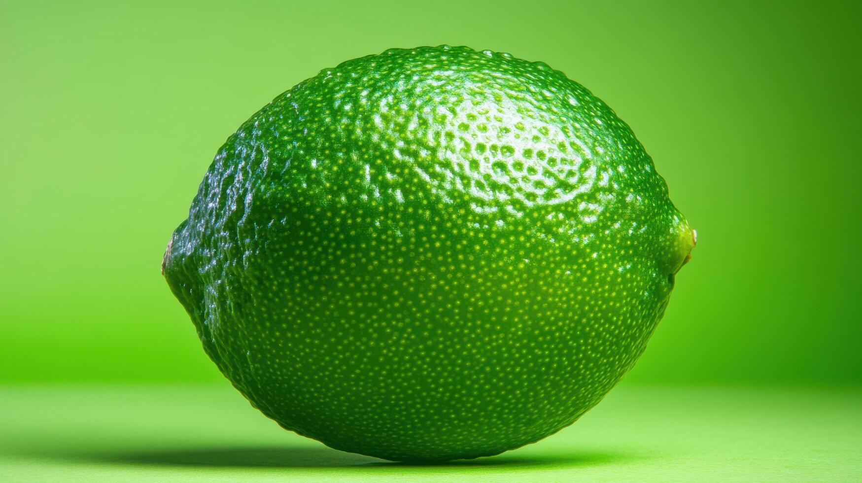 Fresh green lime resting on a vibrant surface with soft lighting, showcasing its texture and color perfectly photo