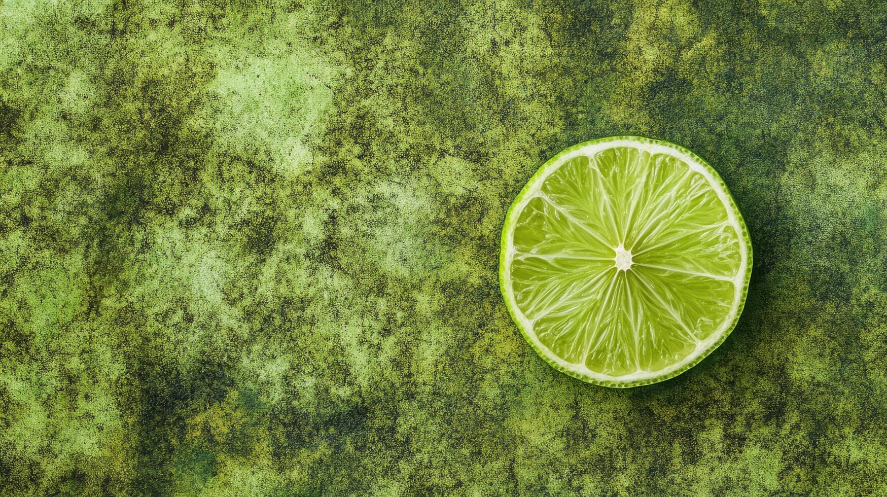 Fresh lime half on a textured green background showcasing vibrant color and natural detail photo