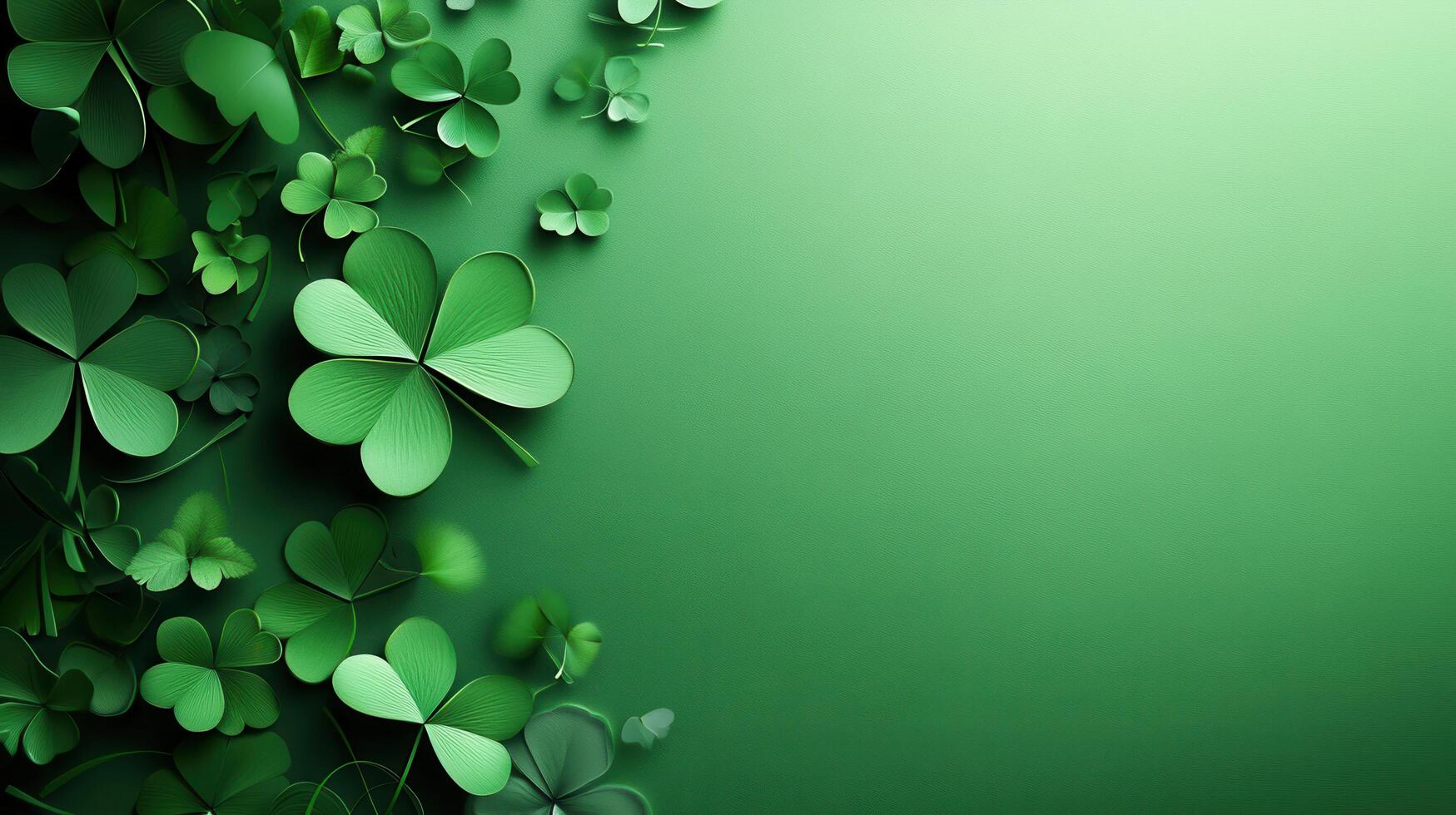 Vibrant green clovers scattered on a smooth surface, creating a lush natural pattern for springtime celebrations photo