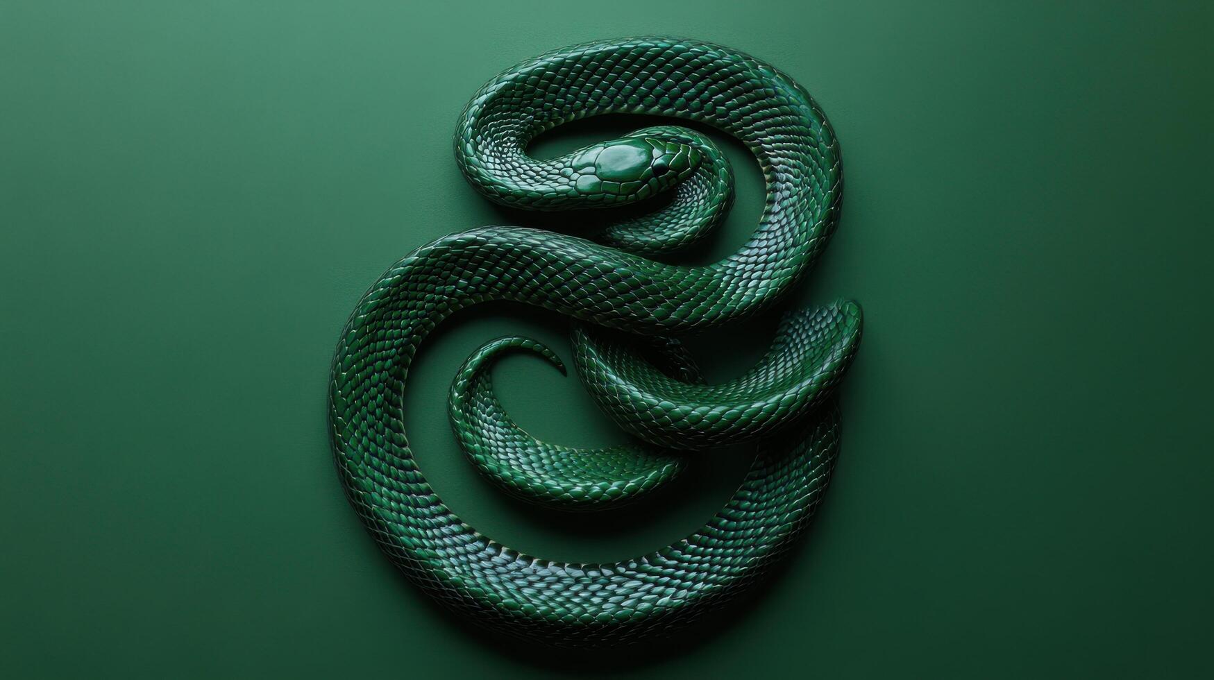 Green snake coiled elegantly on a green surface, showcasing unique textures and colors in a striking composition photo