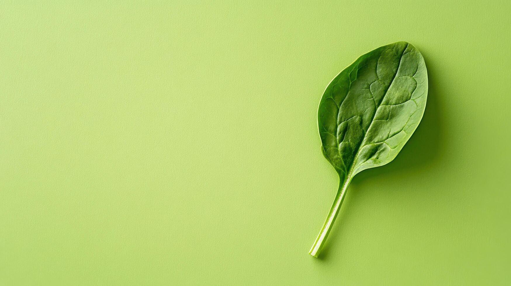 Fresh spinach leaf displayed on a light green background highlighting its texture and color photo