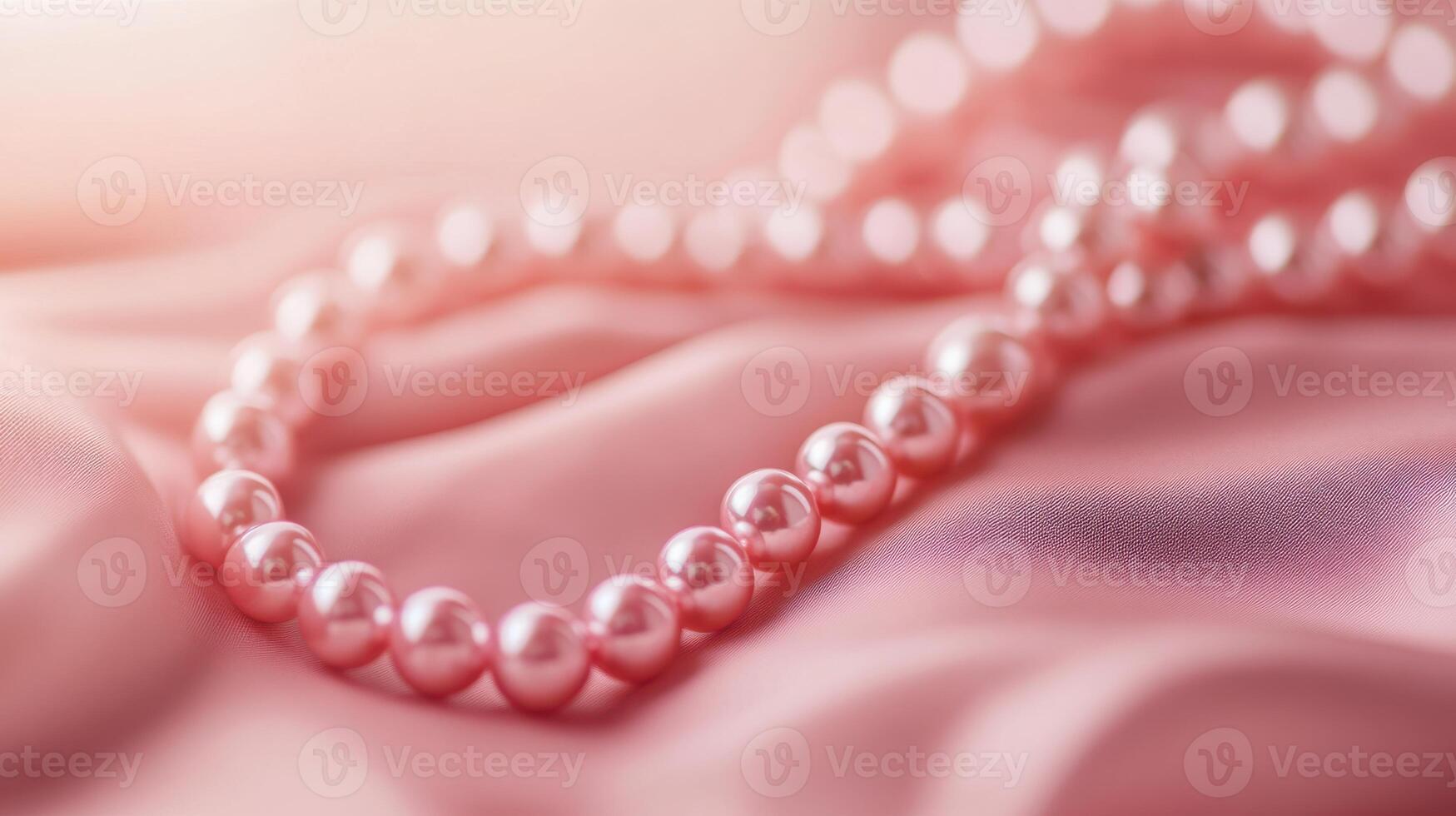 Elegant pink pearl necklace resting on soft satin fabric during a serene moment of luxury photo