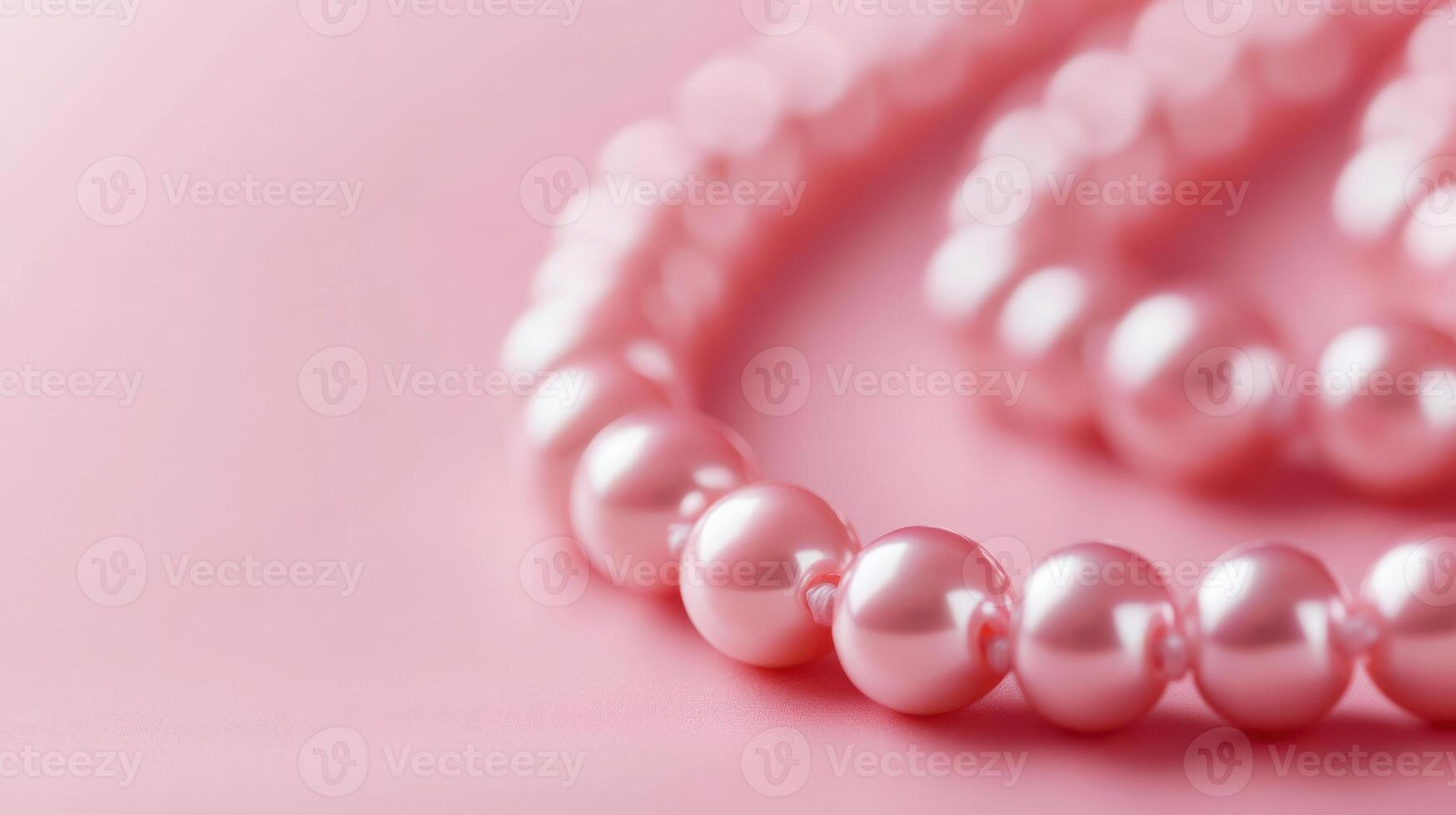 Elegant pink pearl necklace on a soft pastel background adds a touch of sophistication to any outfit photo