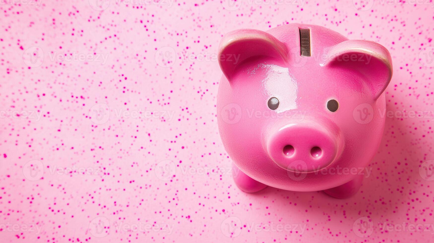 Bright pink piggy bank on a speckled pastel background promotes savings and financial awareness for children and adults alike photo