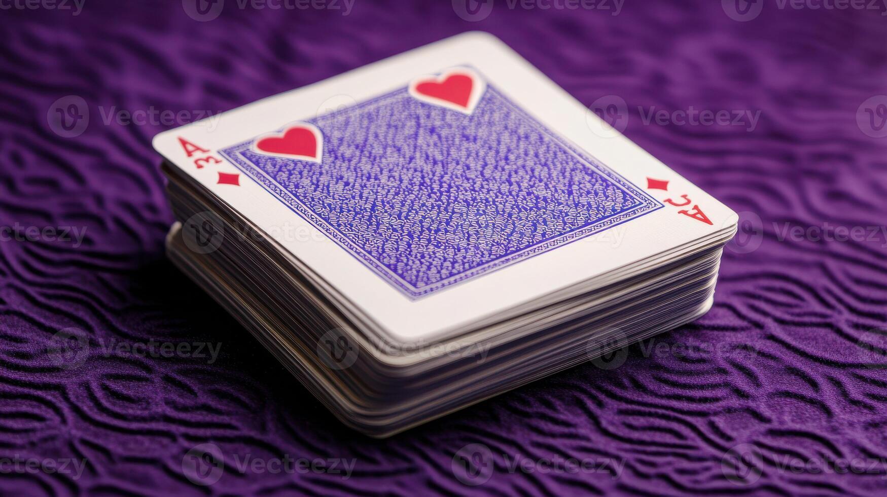 A stack of playing cards on a purple background photo