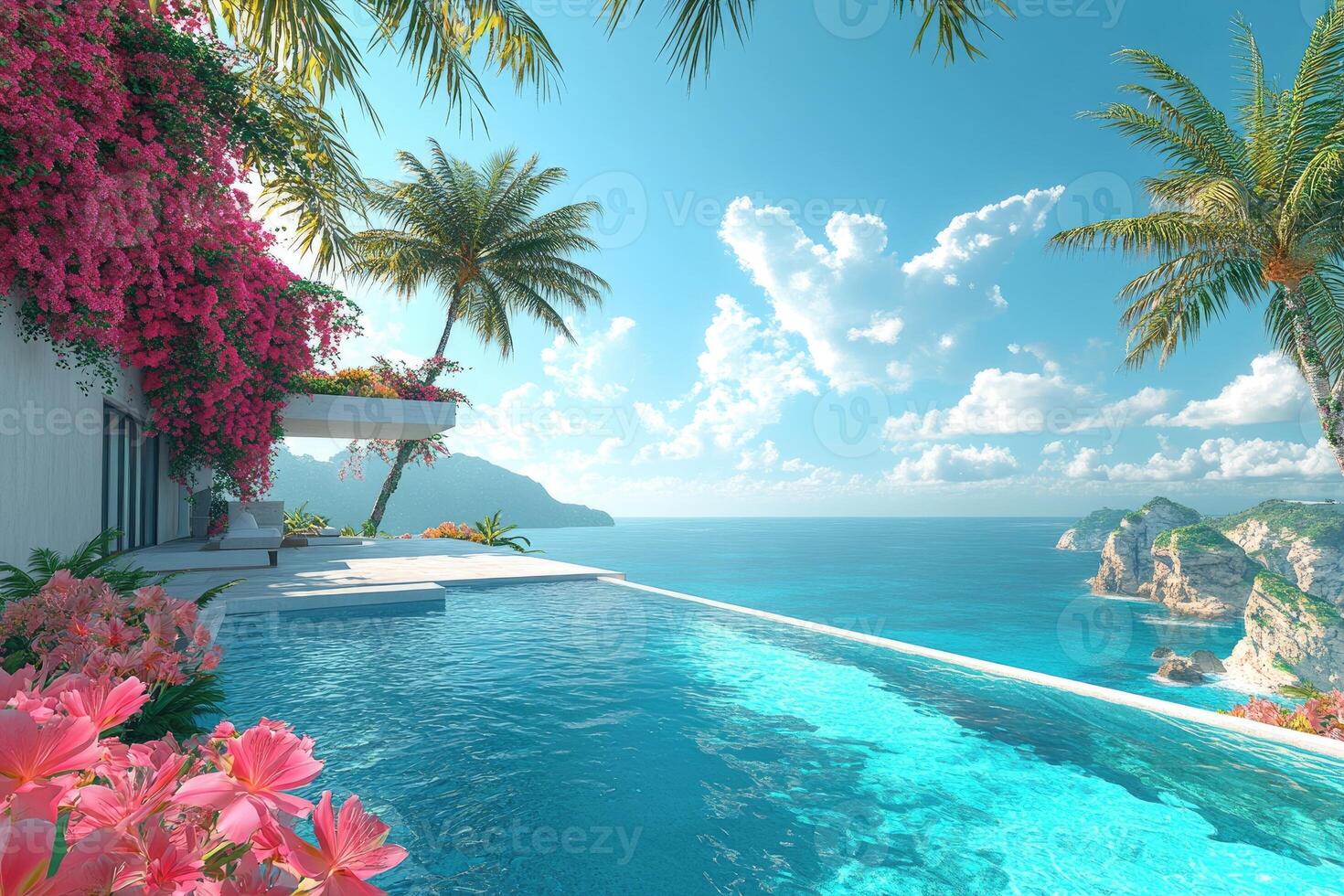 Infinity pool overlooking tropical ocean in luxury resort photo