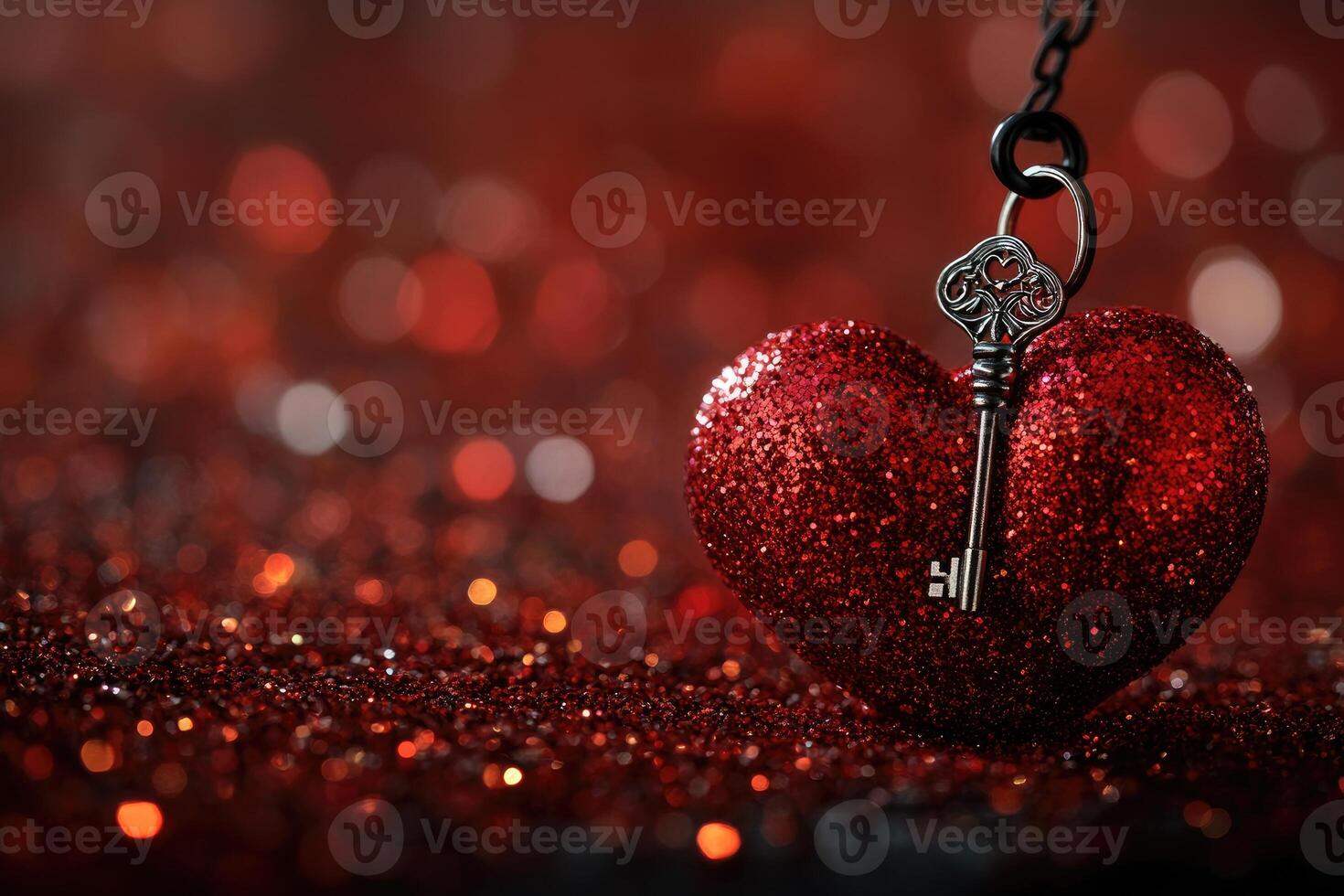 Glittering red heart with key unlocking love on valentine's day photo