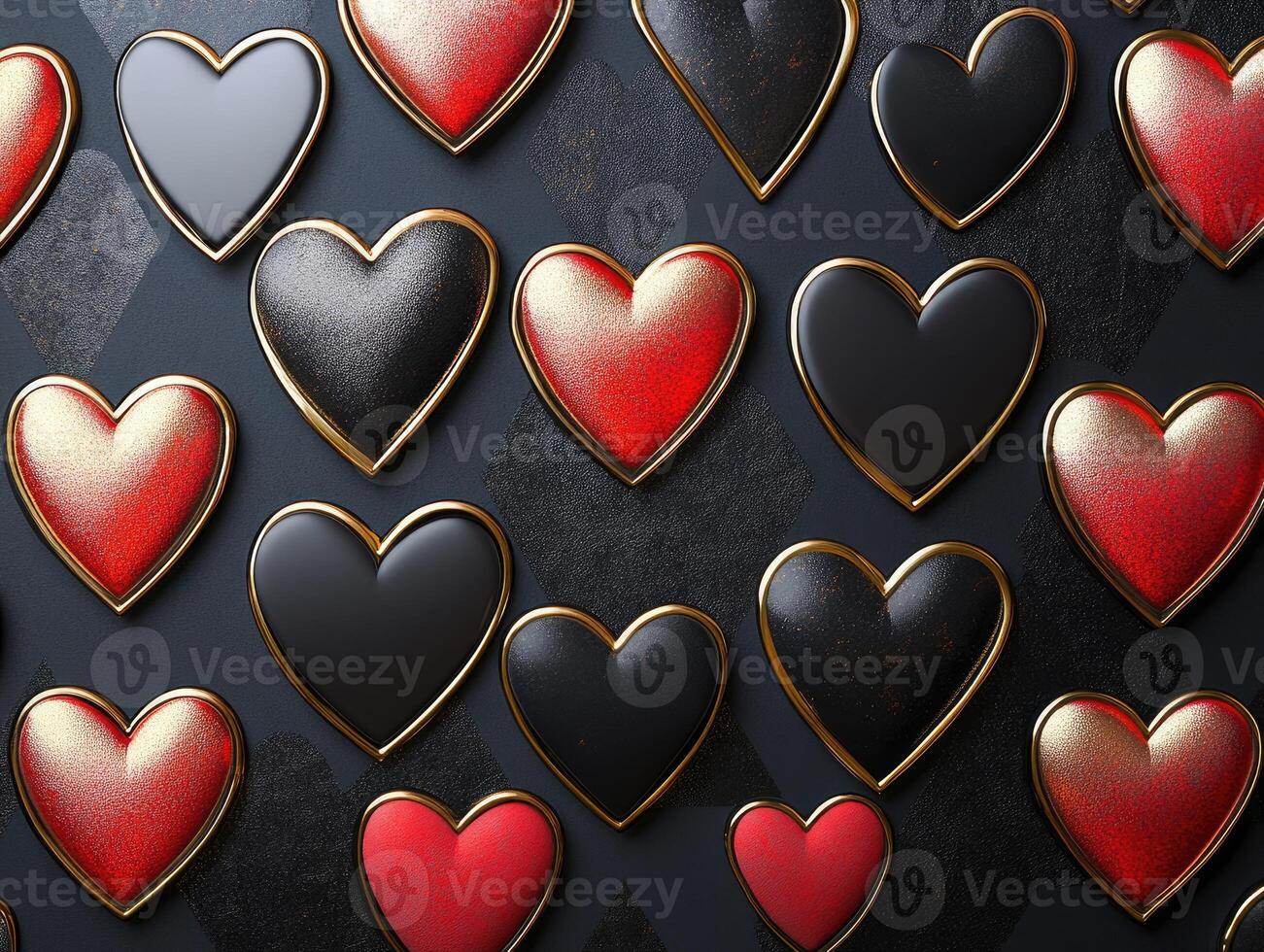 Red and gold hearts creating a romantic pattern. photo