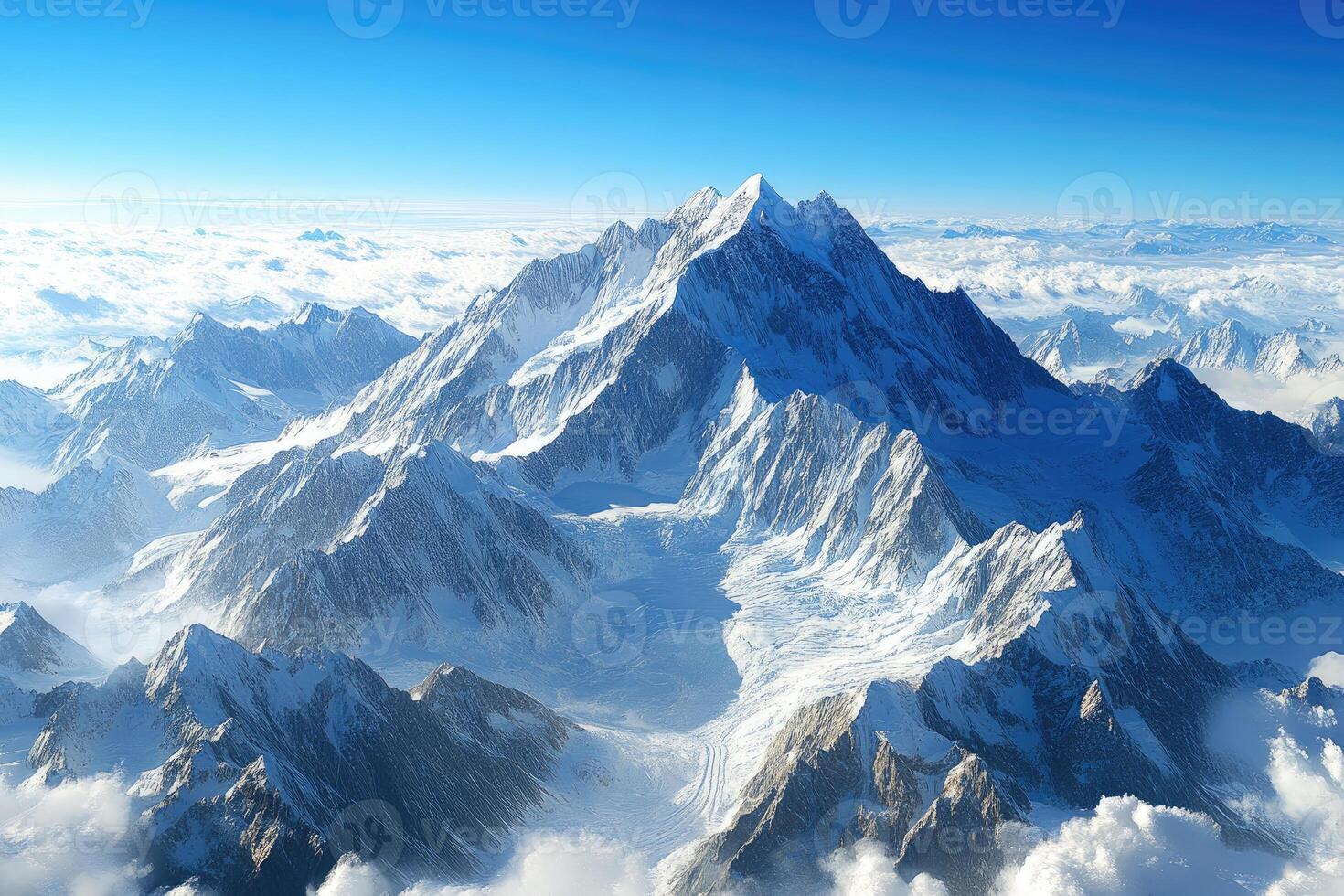 K2 mountain peak soaring above clouds in the karakoram range photo