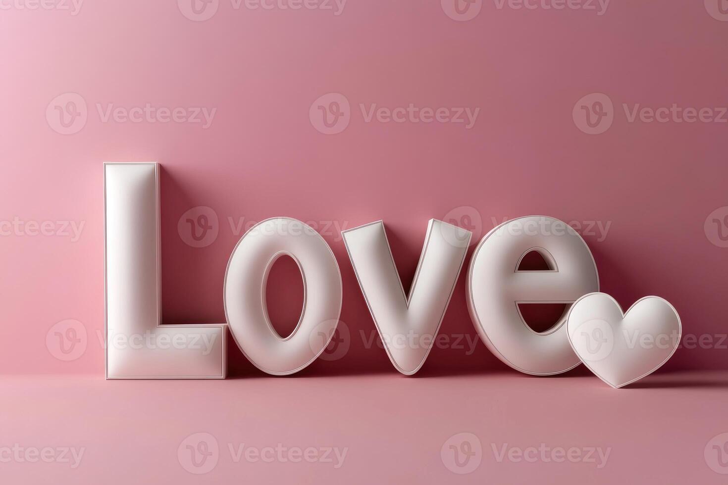 White love typography with heart shape on pink background photo