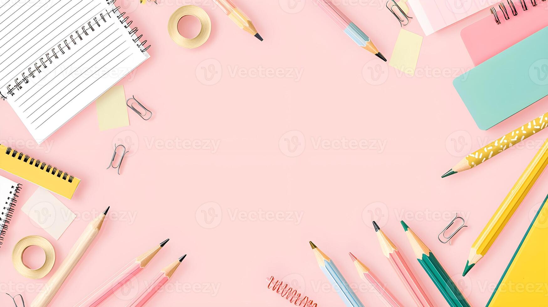 Colorful Stationery Layout on Pink Background for Creative Projects photo