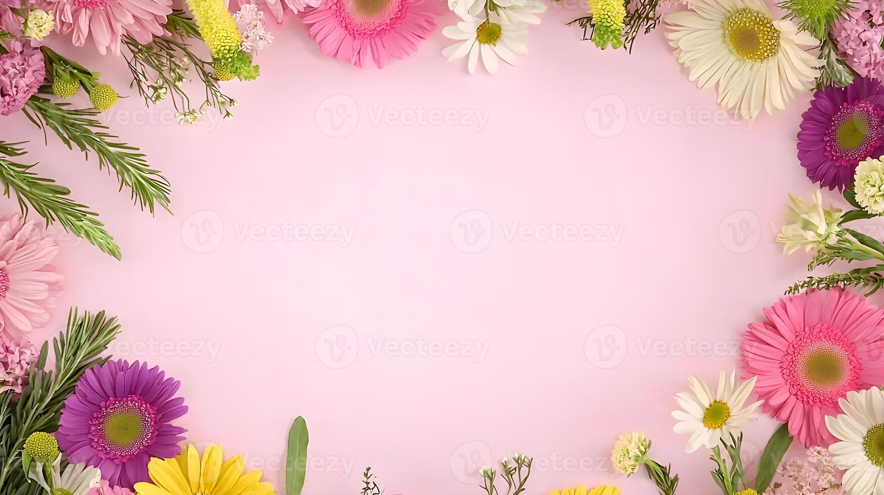 Vibrant Floral Frame with Pink Background for Creative Projects photo