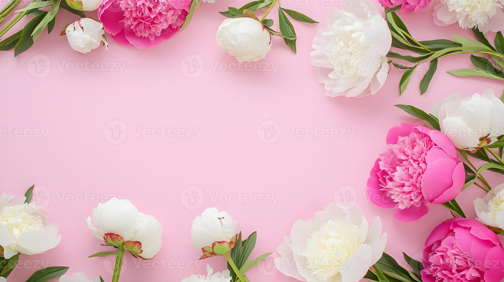 Beautiful Floral Arrangement with Peonies on Soft Pink Background photo