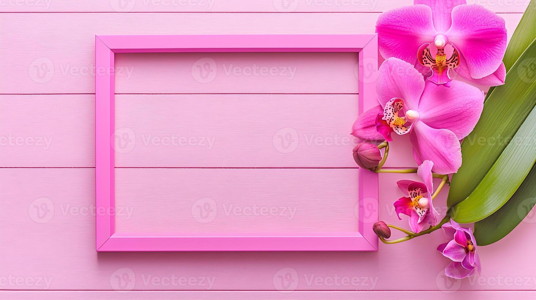 Bright Pink Frame Surrounded by Elegant Pink Orchid Flowers photo