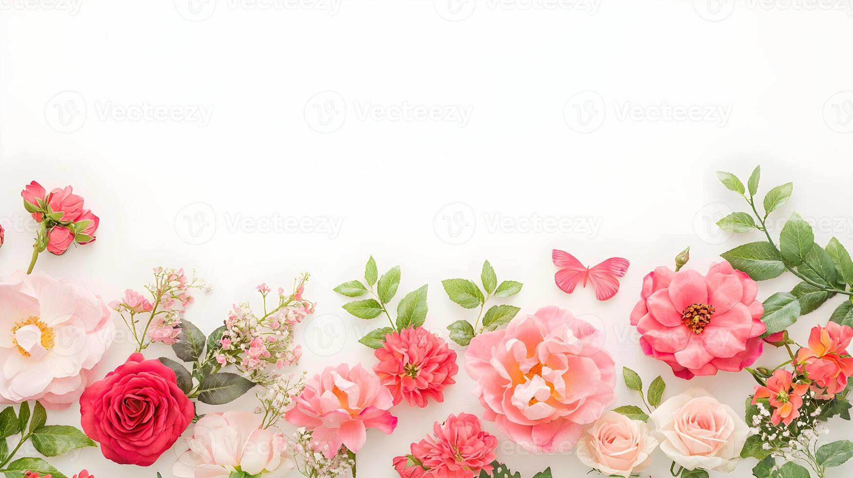 Beautiful Floral Arrangement with Pink and Red Flowers on White Background photo
