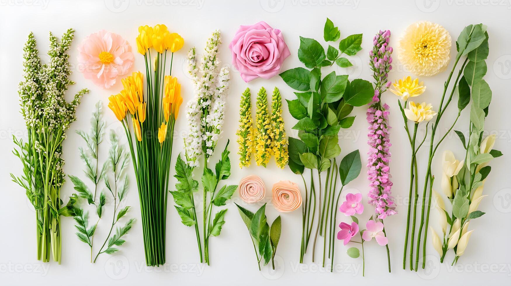 Colorful Floral Arrangement of Various Flowers and Greenery Elements photo