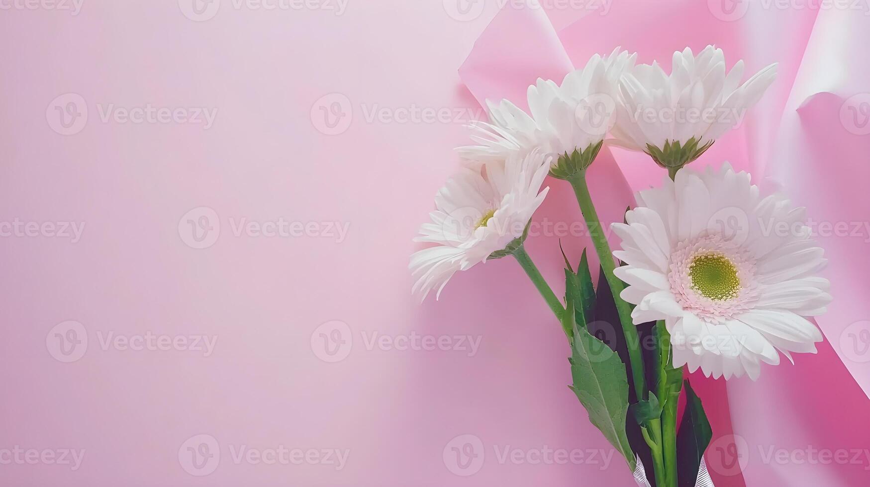 Elegant White Flowers on Soft Pink Background for Spring Decor photo