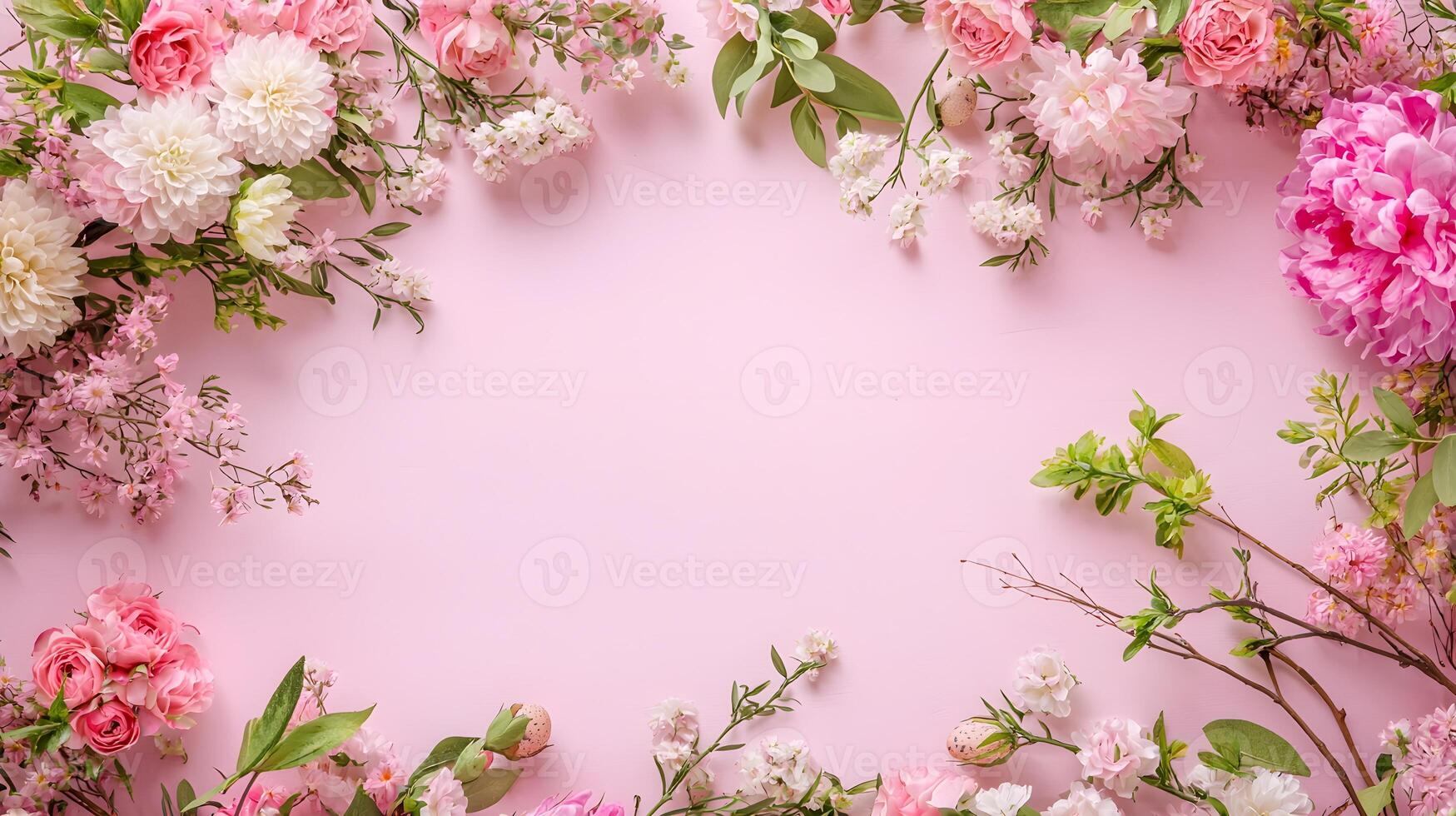 Romantic Floral Arrangement on Soft Pink Background for Spring Decor photo