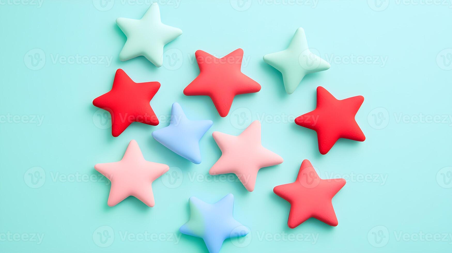 Colorful Star Shapes on a Soft Blue Background for Creative Projects photo