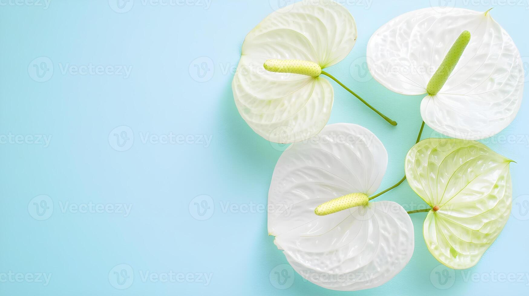 Elegant White Flowers on Soft Blue Background for Tranquil Vibes photo