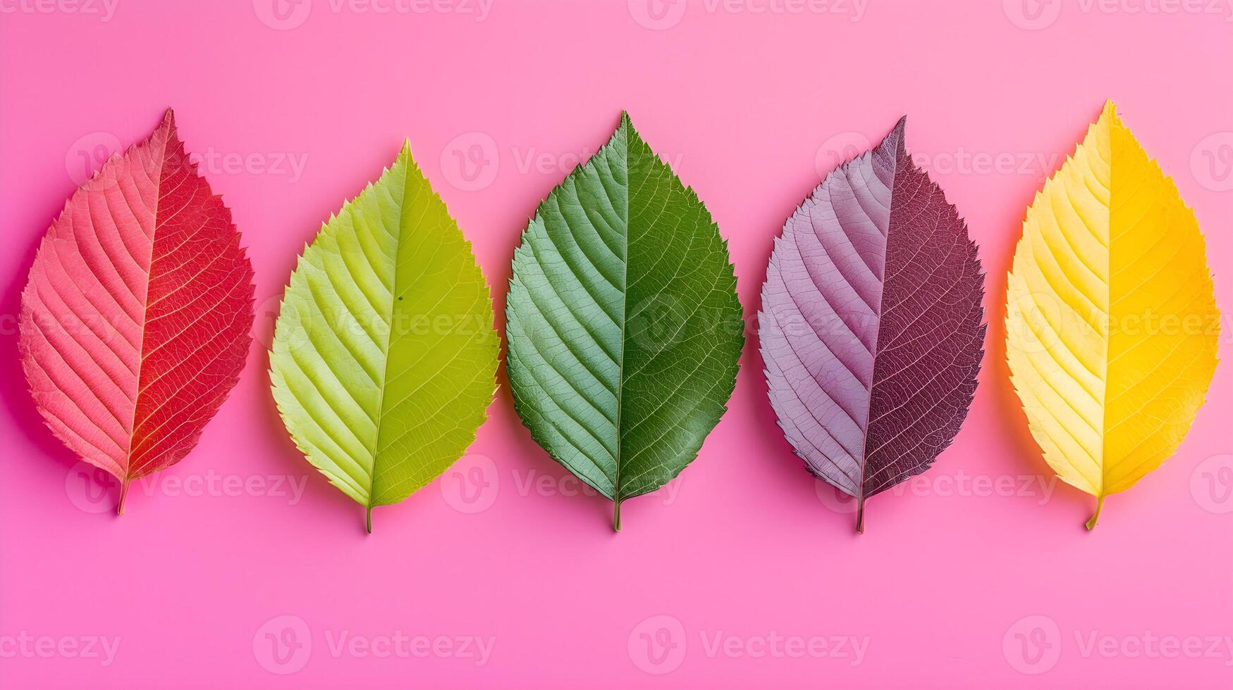 Colorful Gradient of Leaves on Pink Background for Nature Design photo