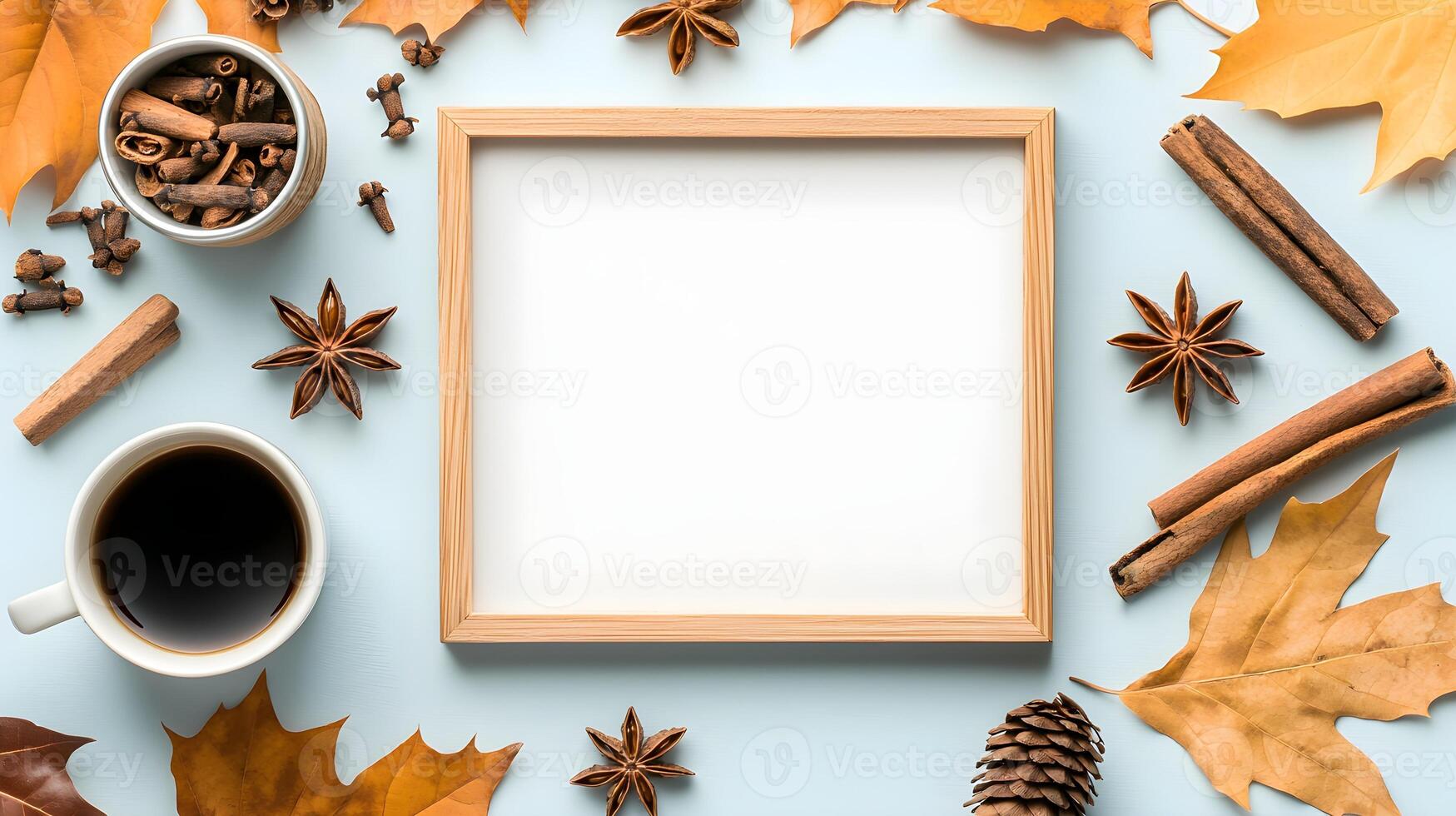 Cozy Autumn Still Life with Blank Frame and Warm Elements photo