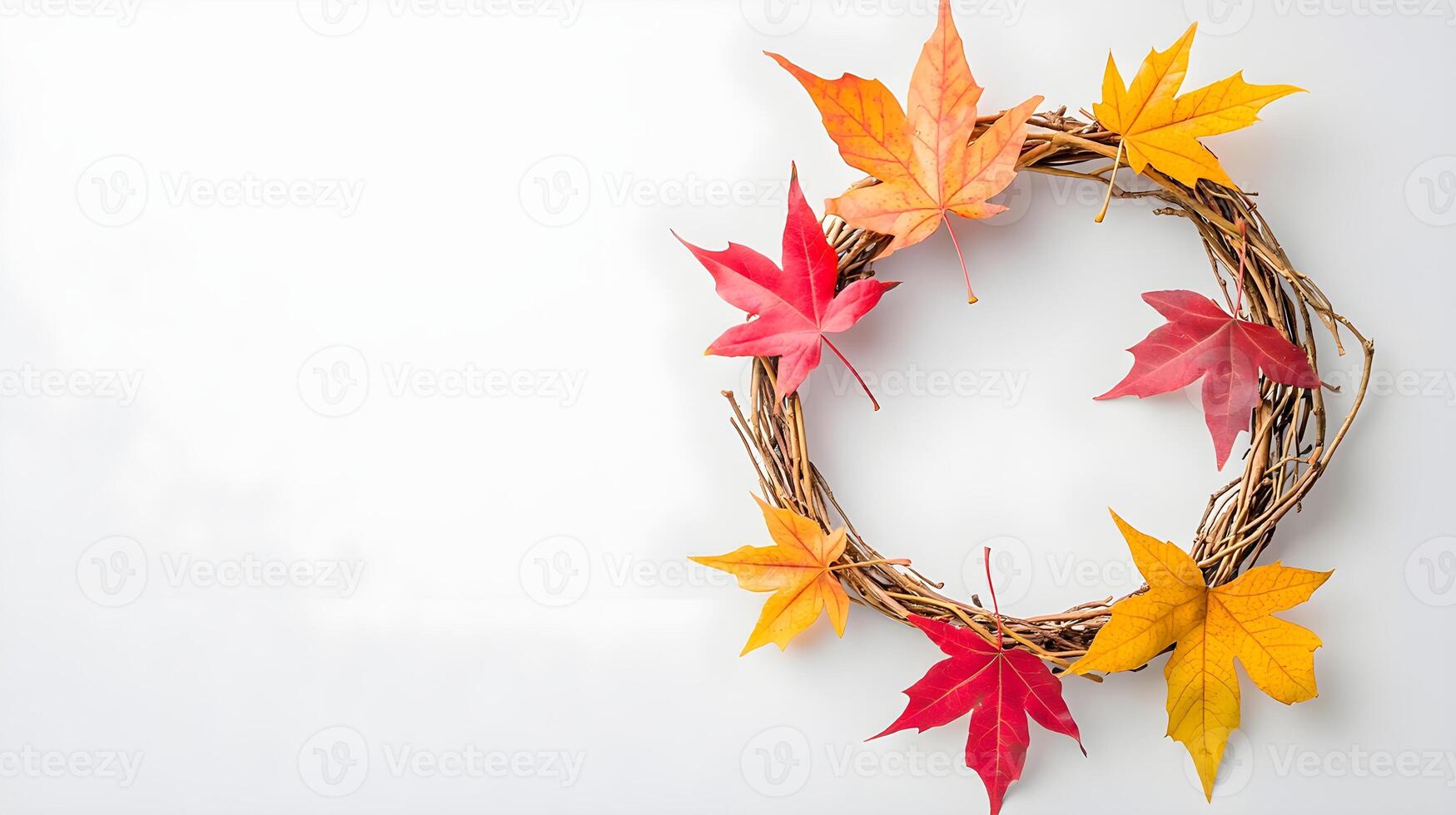 Autumn Wreath with Colorful Maple Leaves on a White Background photo