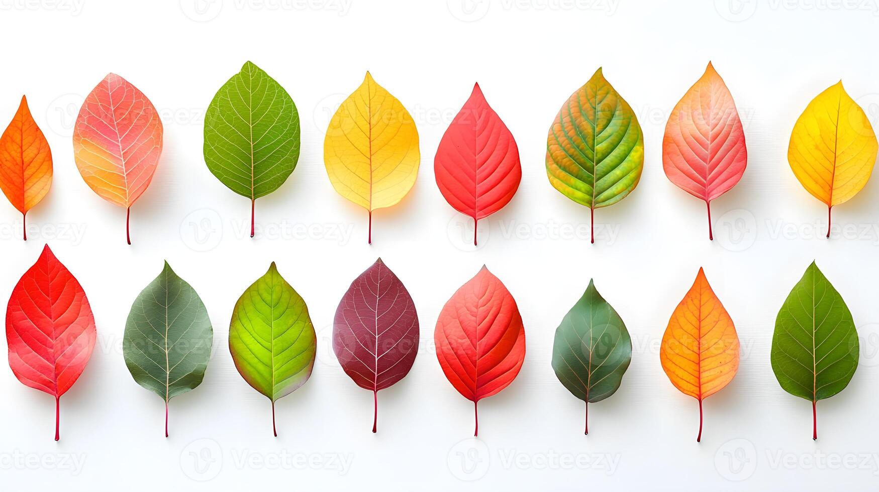 Colorful Autumn Leaves Displayed on White Background for Design photo