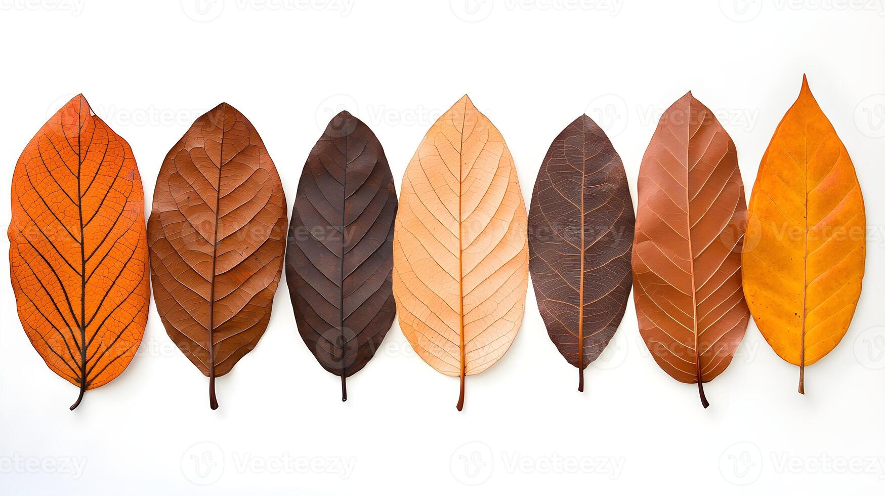Various Leaves Displaying Autumn Colors on White Background photo