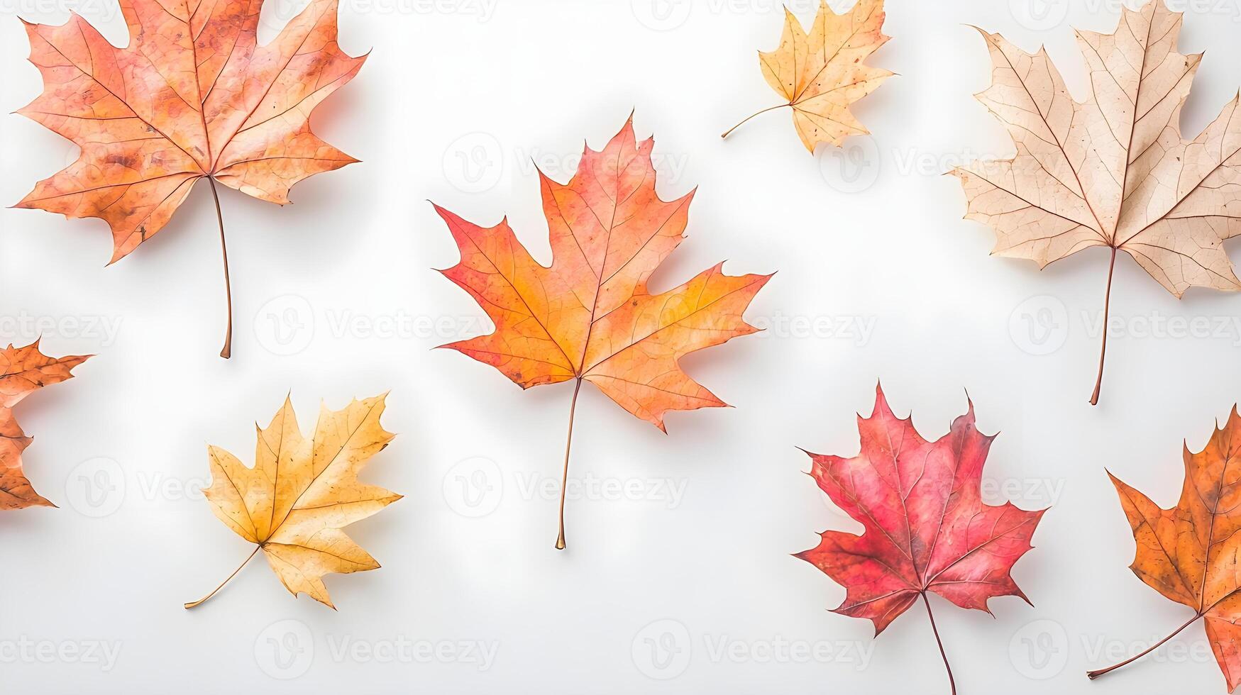 Colorful Autumn Leaves on a White Background in Natural Light photo