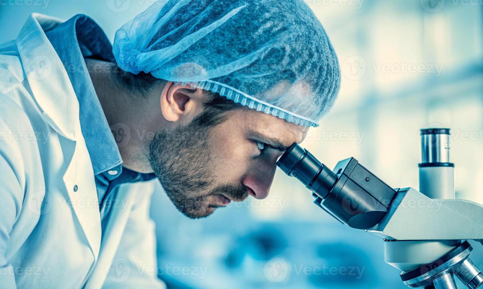 scientist science look see watch test microscope doctor nurse staff uniform hospital laboratory research man male test chemistry medical experiment hospital norovirus discovery healthcare photo