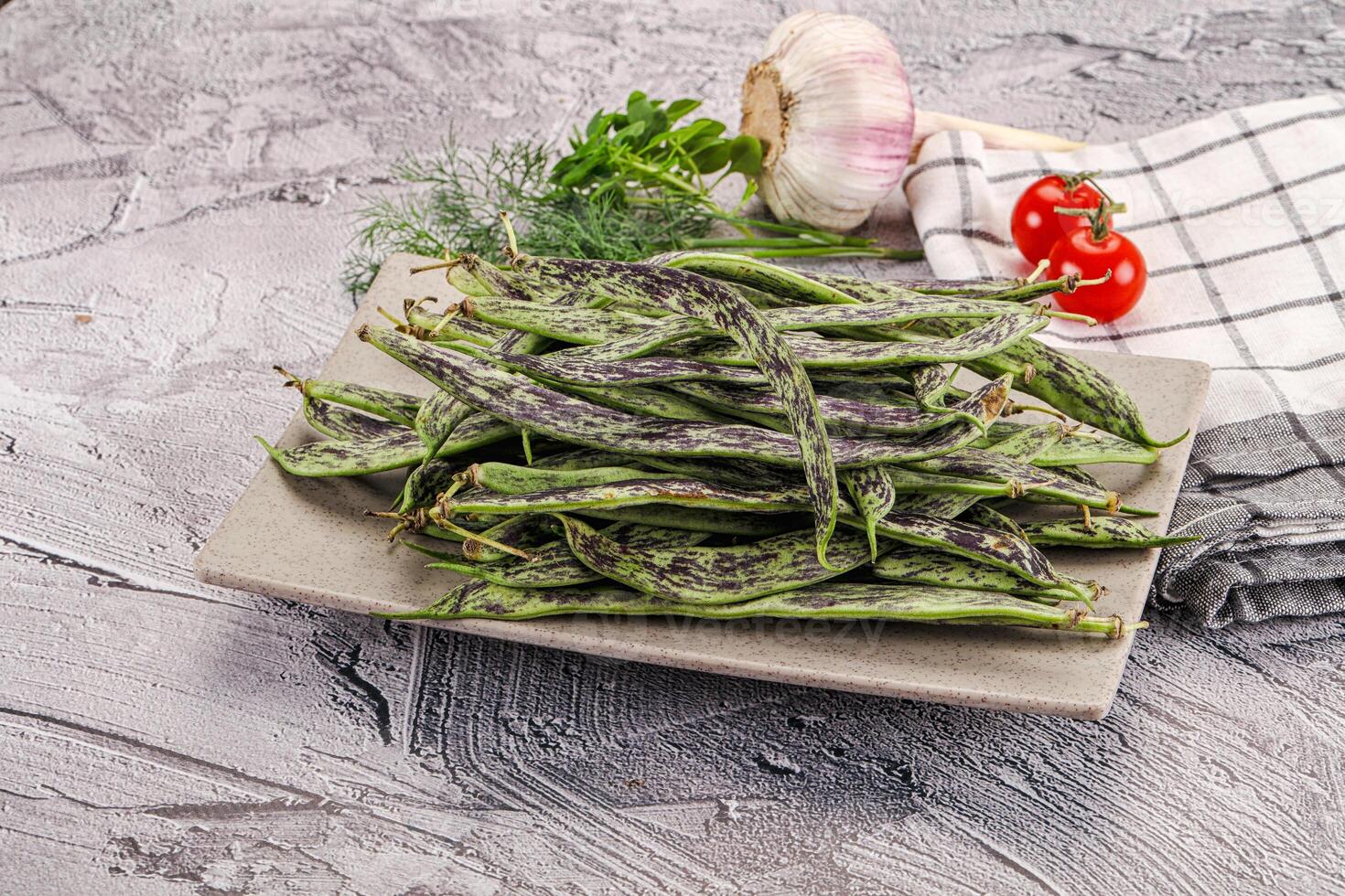 Fresh raw young green beans photo