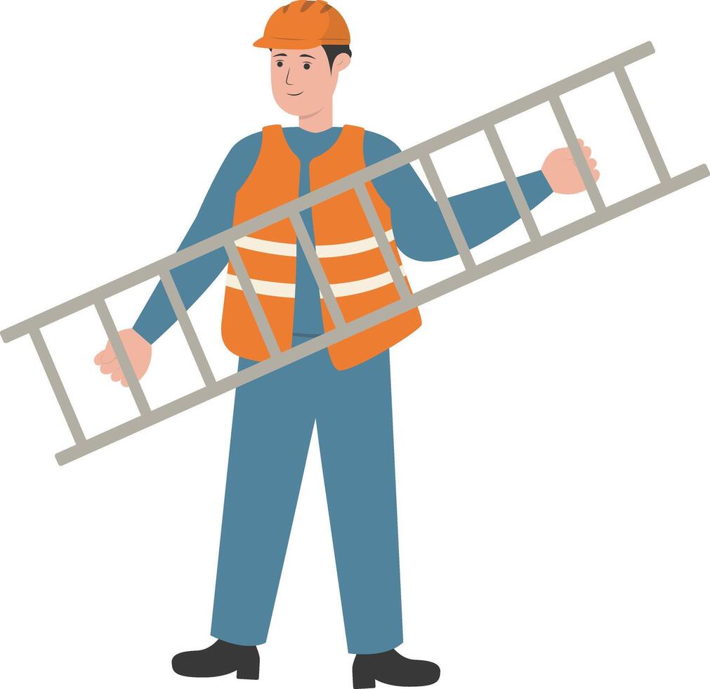 Man Builder Holding Ladder vector