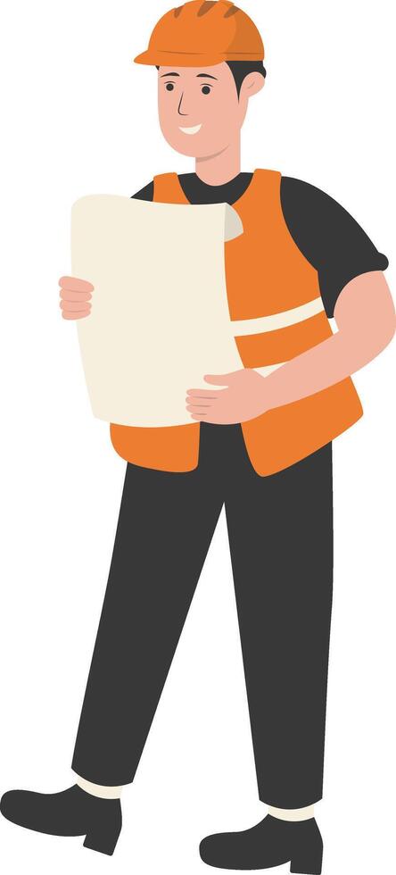 Young Men Builder Holding Drawing vector