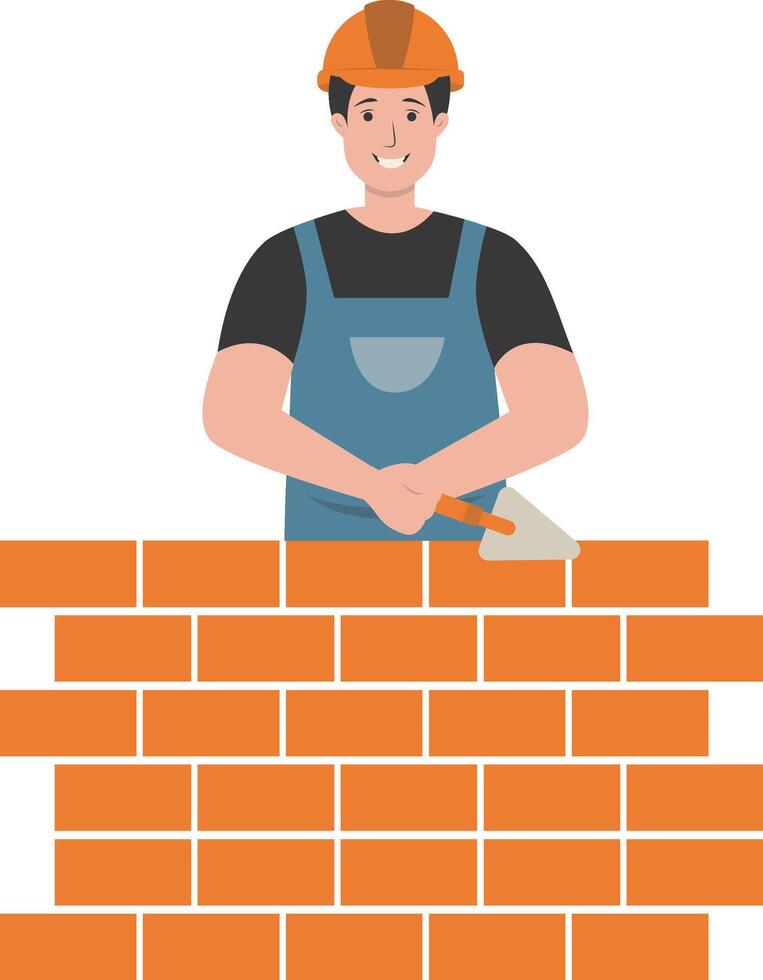Young Male Builder with Bricks vector