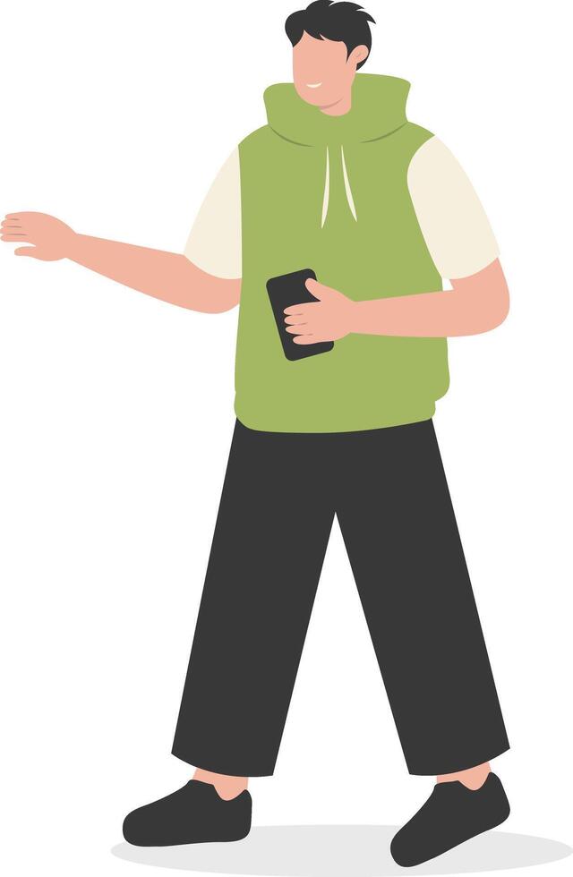 Man Carrying Phone with Green Jacket vector