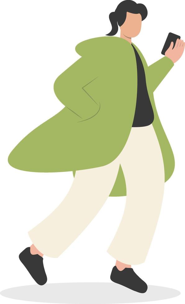 Female Carrying Smartphone with Green Coat vector