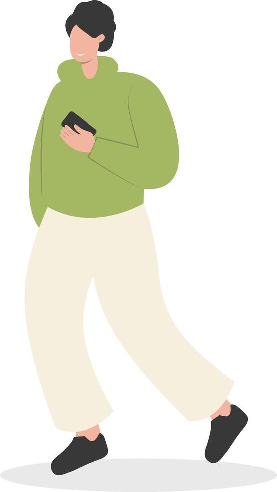Female Carrying Smartphone with Green Jacket vector