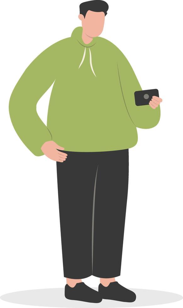 Men Carrying Phone with Green Jacket vector
