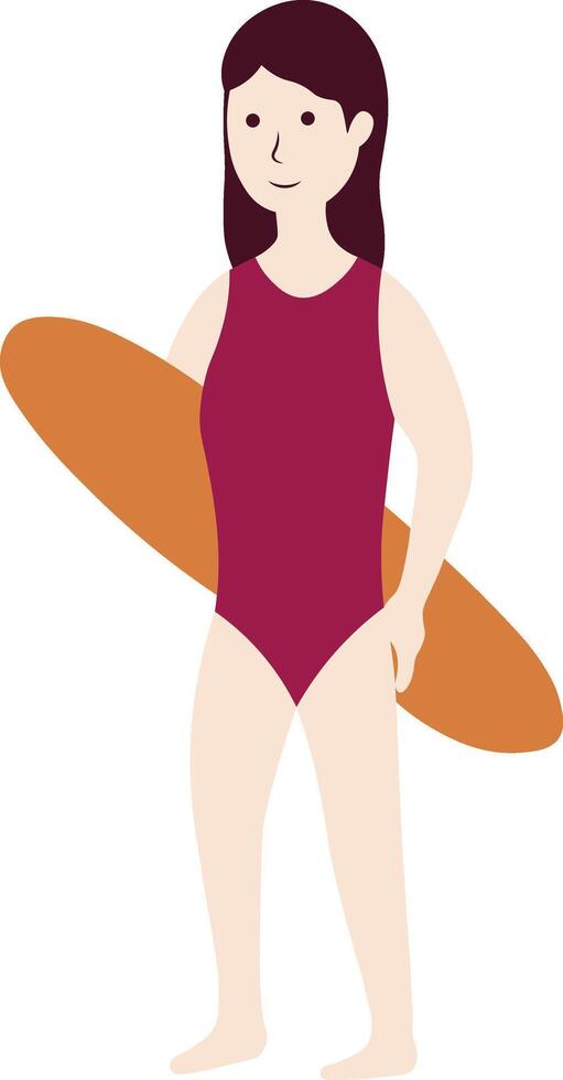 Woman Summer Beach with Surfboard vector