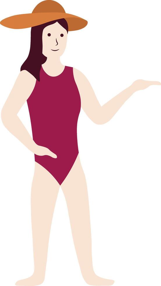 Woman Summer Beach with Hat vector