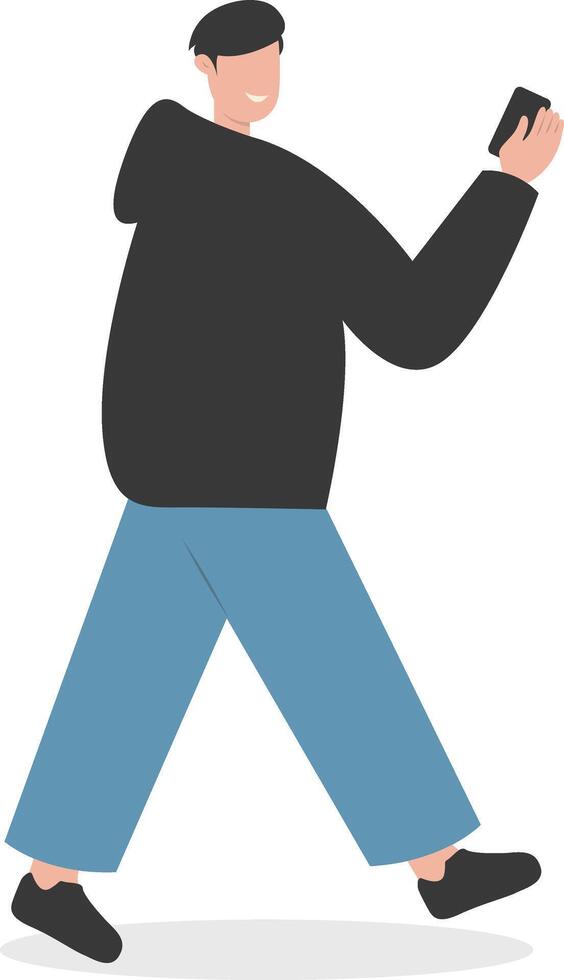 Male Carrying Phone with Black Jacket vector