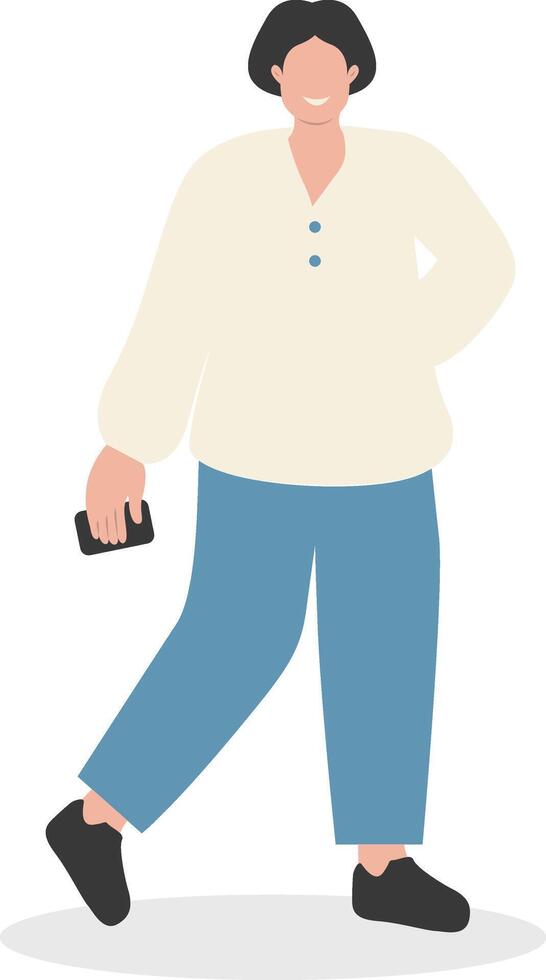 Woman Carrying Phone with Standing Pose vector