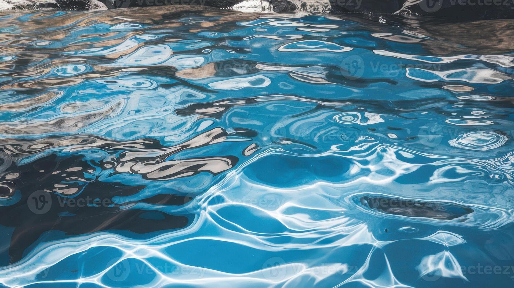 A serene view of rippling blue water, reflecting natural tones and sunlight, creating a tranquil and inviting atmosphere. photo